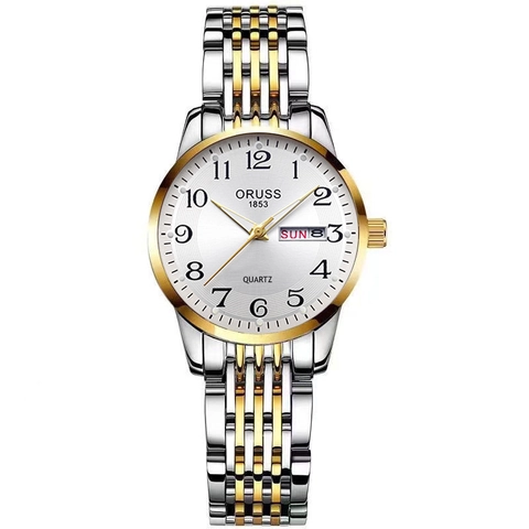 Women's Quartz Watch Stainless Steel Strap Luminous Waterproof Calendar Week Display Fashion Business Analogue Round Dial