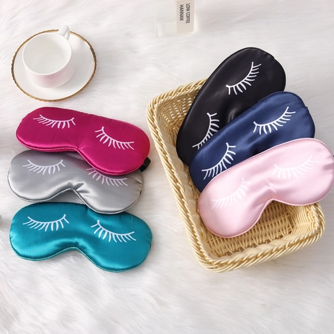 Sleep Eye Mask Faux Satin Satin Eyelash Print Blackout Adjustable Strap For Travel Home Nap Soft Simple