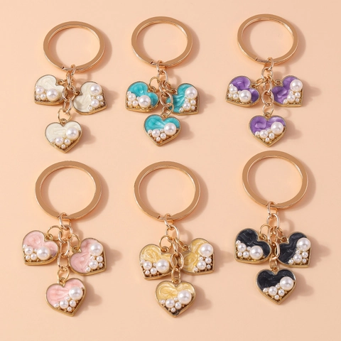 Portachiavi Romantico a Cuore in Lega di Zinco Con Perle Artificiali Smalto a Goccia Ciondolo per Borsa Accessori Donna Regalo