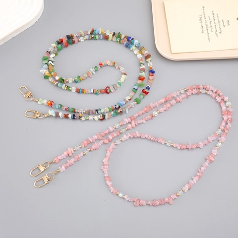 Cordon de Téléphone Perlé en Pierre Naturelle et Verre pour Femmes Bijou de Sac Bandoulière Chaîne de Perles Faite à la Main Avec Fermoir Métallique Accessoires de Bijoux