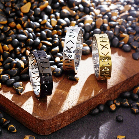 Wikinger Runen Band Ring Edelstahl Hohl Nordisch Futhark Mythologie Retro Vintage Schmuck Für Männer Und Frauen