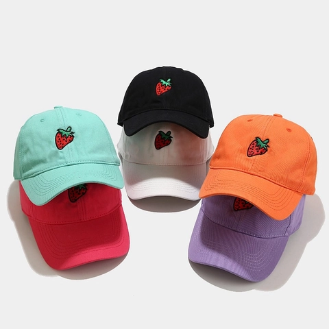 Casquette De Baseball En Coton À Broderie Fraise Style Japonais Visière Courbée Protection Solaire Réglable Mixte