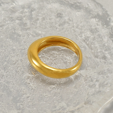 Minimalist Thick Dome Band Ring Stainless Steel 18k Gold Plated High Polished Geometric Statement Jewelry For Women