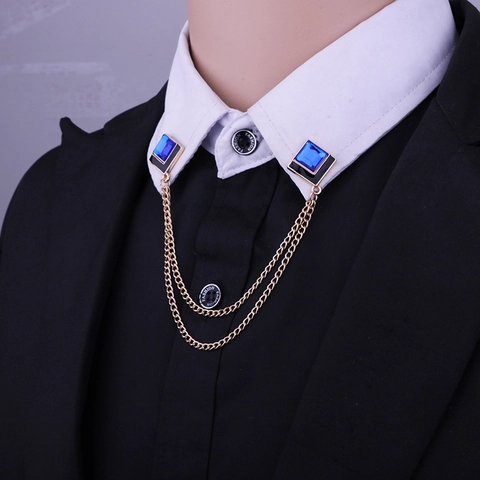 Spilla A Catena Per Colletto Della Camicia Quadrata Geometrica Lega Smalto Rhinestone Spilla Nappa Uomo Donna