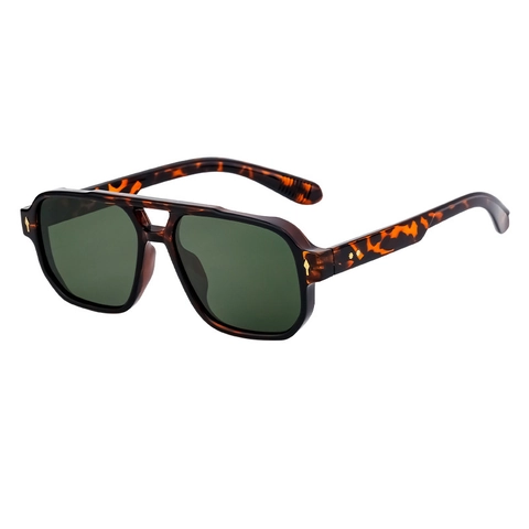 Lunettes De Soleil Aviateur Rétro Unisexe UV400 Double Pont Monture PC Verres Carrés Rivets Flèche Mode Plein Air