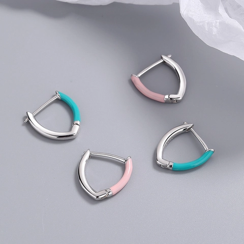 Orecchini a Cerchio Rotondi Geometrici Semplici in Rame Con Perno in Argento Sterling 925 Smalto Strass Gioielli da Donna