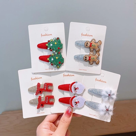 Pinces À Cheveux Noël Feutre Paillettes Renne Père Noël Sapin De Noël Flocons De Neige Accessoires Cheveux Pour Filles Enfants