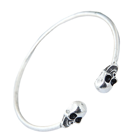 Alloy Double Skull Head Open Cuff Bracelet Punk Gothic Vintage Bangle Jewelry Accessory For Men Women