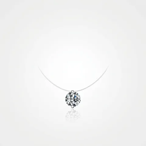 Unsichtbare Solitär Anhänger Halskette 925 Sterling Silber Transparente Angelschnur Runde Zirkonia Für Frauen