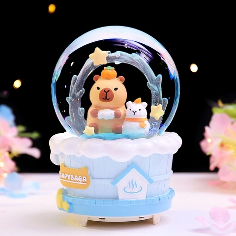 Cute Cartoon Animal Crystal Ball Snow Globe Music Box With LED Light And Music Resin Glass Desktop Decoration Gift