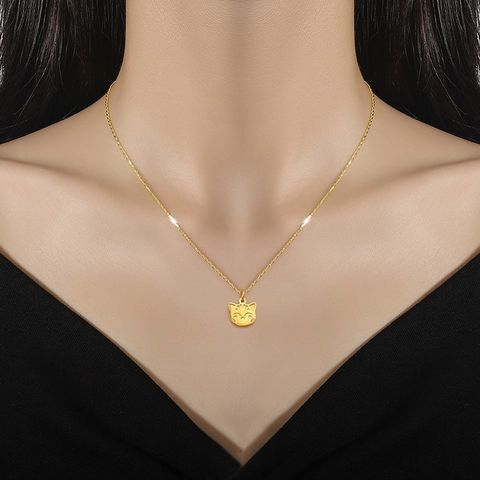 Cute Cat Face Pendant Necklace Titanium Steel Gold Plated Clavicle Chain Minimalist Sweet Jewelry For Women