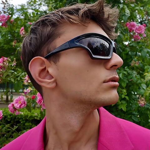 Mode Wrap Around Sonnenbrille UV400 Schutz PC Rahmen AC Linse Y2K Futuristische Cyberpunk Brille Für Fahren Sport Unisex