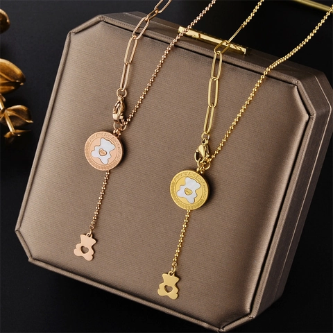 Titaniumstaal Beer Hanger Ketting Voor Vrouwen Hip Hop Hol Hart Liefde Brief Bedel Pantserketting Nek Sieraden Dagelijks Accessoire