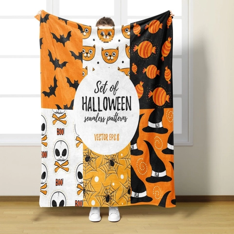 Φανελένια Κουβέρτα Halloween Μαλακή Πολυεστέρα Ριχτάρι Καναπέ Τυπωτό Κολοκύθα Φάντασμα Νυχτερίδα Εορταστική Διακόσμηση