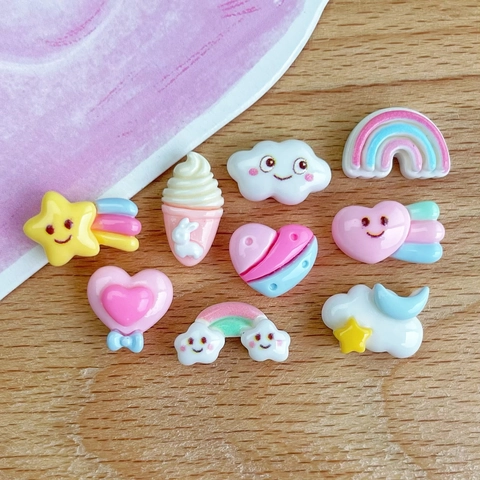 Mini Ciondoli In Resina Kawaii Nuvola Arcobaleno Cuore Stella Per Decorazione Forcine Fai Da Te Artigianato Forme Cartoni