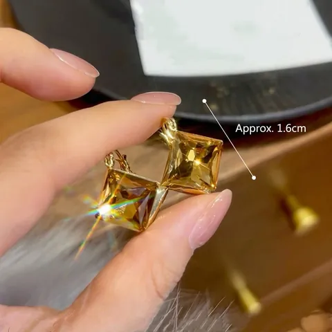 Orecchini Geometrici Vintage In Cristallo Quadrato Lega Per Donna Strass Lusso Gioielli Champagne