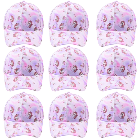 Kids Baseball Cap Cotton Unicorn Print Gradient Pink Purple Adjustable Curved Brim Sun Protection Hat For Girls