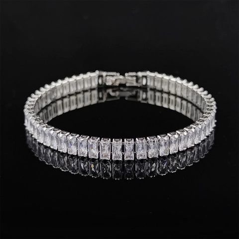 Pulsera De Tenis Geométrica Con Circonita Rectangular Para Mujer Joyería Retro Y2K Color Plata