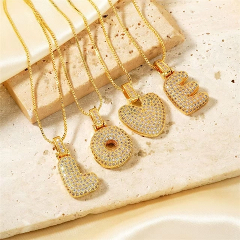 Collana con Pendente a Lettera dell'Alfabeto Inglese 26 in Rame Strass Hip Hop Catena Veneziana Oro Argento Gioielli di Moda