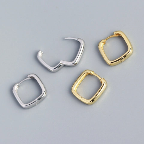 Orecchini A Cerchio Quadrati Geometrici Argento Sterling 925 Minimalisti Moderni Lucidi Per Donne