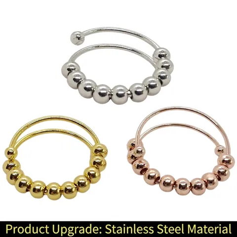 Fidget Angst Ring Met Draaibare Kralen Roestvrij Staal En Koper Verstelbare Open Band Stressverlichting Sieraden