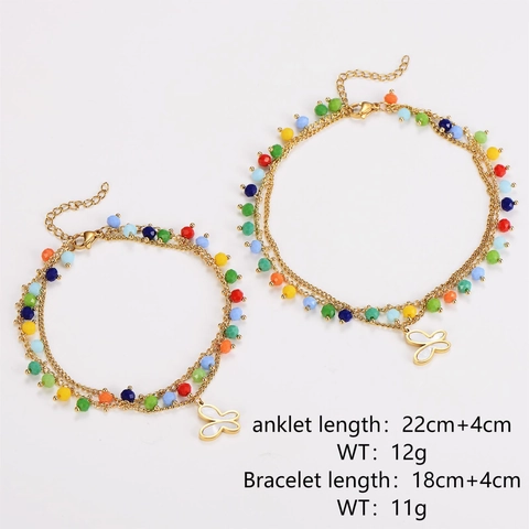 Bracciale Cavigliera Con Ciondolo A Farfalla Acciaio Inossidabile Perline Colorate Conchiglia Catena Regolabile Gioielli