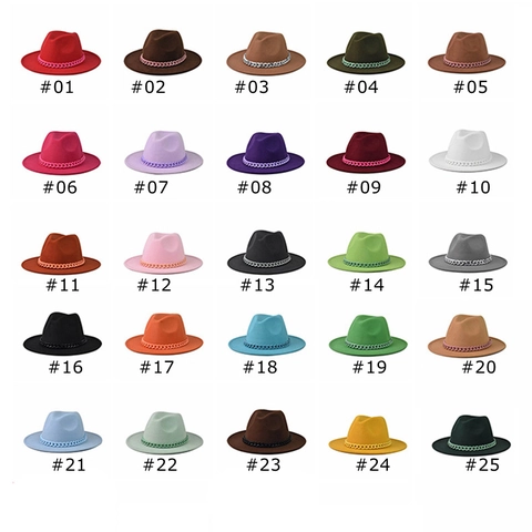Cappello Fedora Classico Cotone Poliestere Tesa Larga Piatta Con Catena Grossa Cappello Jazz Vintage Uomo Donna