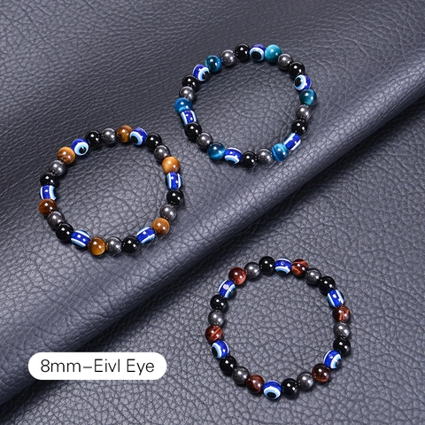 Bracciale Tripla Protezione Occhio Di Tigre Ossidiana Ematite Malocchio Cordino Intrecciato Gioielli In Pietra