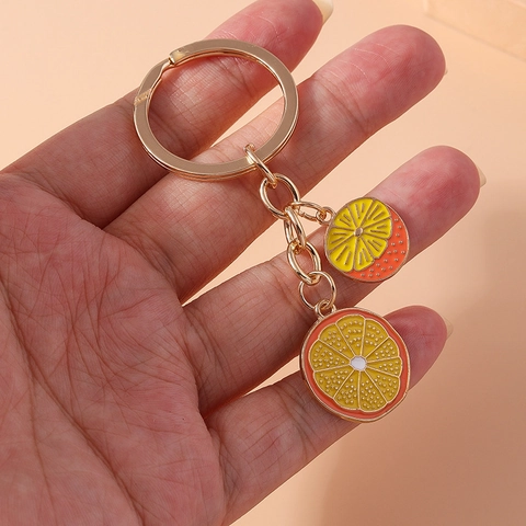 Lindo Llavero de Rodaja de Fruta Metal Esmalte Limón Naranja Rodaja de Cítrico Llavero Colgante de Bolso Accesorio de Regalo