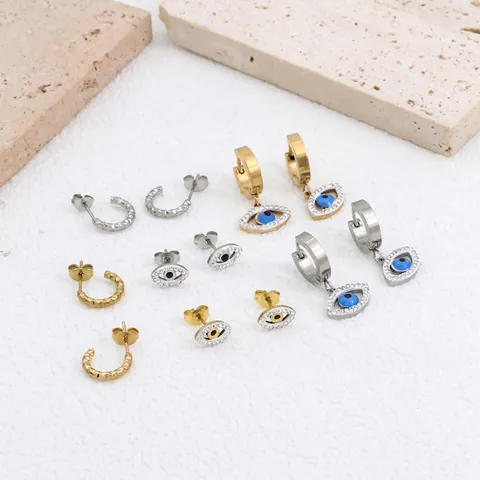 Hip Hop Böser Blick Edelstahl Ohrstecker Gold Silber Galvanisiert Strass Mode Schmuck Für Damen Mädchen Accessoires