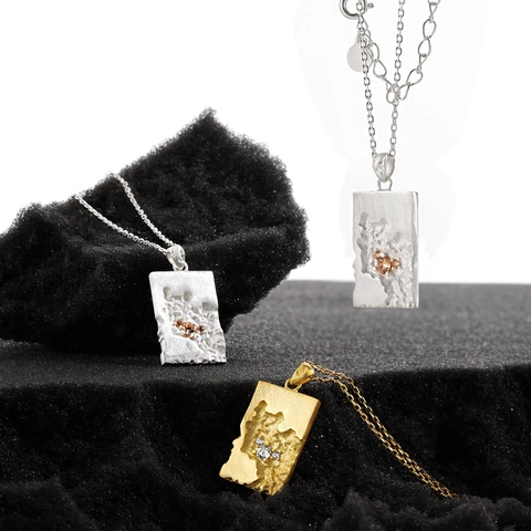 Vintage 925 Sterling Silver Rectangular Pendant Necklace With Rhinestone Lava Texture Geometric Square Charm Jewelry For Women