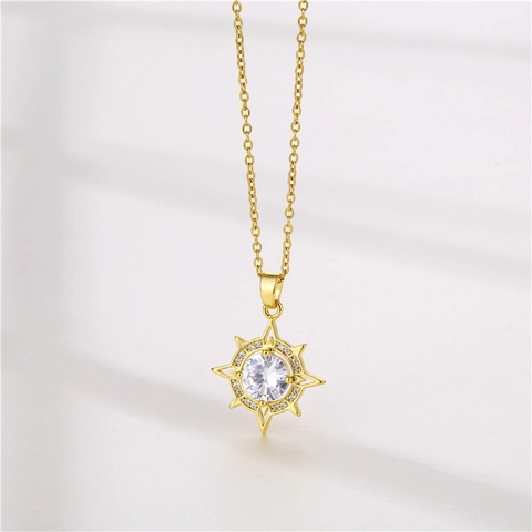 Collar Con Colgante De Estrella De Ocho Puntas Acero Inoxidable Incrustado De Circonita Chapado En Oro Joyería Para Mujer