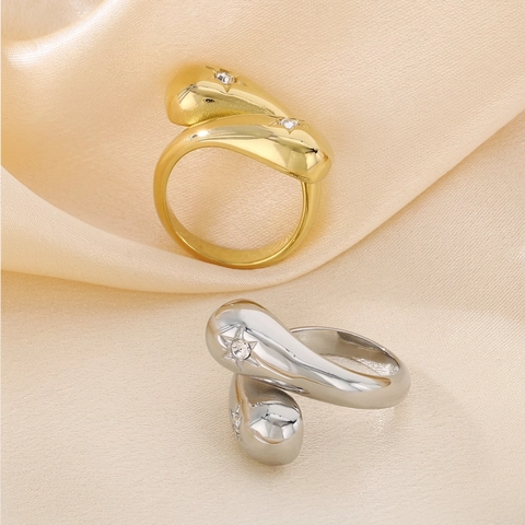 Anello A Goccia D'acqua Croce Irregolare Acciaio Inossidabile Strass Stella Intarsiato Gioielli Di Moda Per Donne