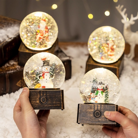 Bola De Nieve De Navidad Caja De Música Con Luz LED Papá Noel Muñeco De Nieve Micro Paisaje Decoración De Mesa Plástico