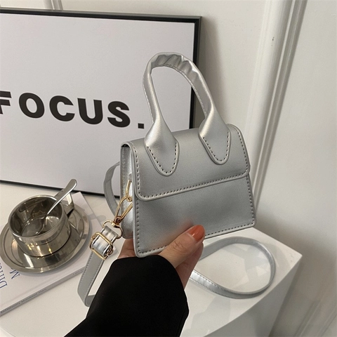 Mini Borsa Donna Pelle PU Piccola Borsa Quadrata Tracolla A Mano Tendenza Stile Coreano Ins Colore Solido Elegante
