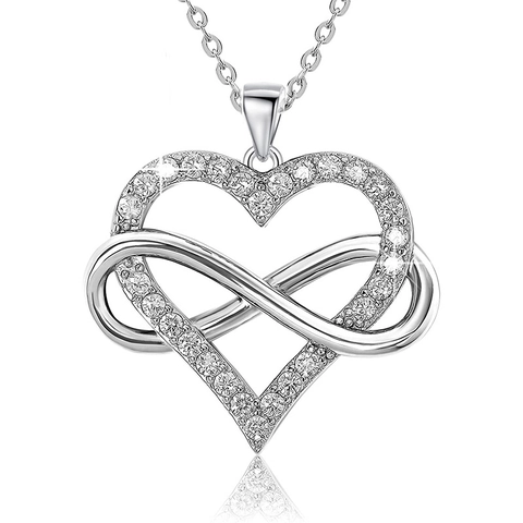 925 Sterling Silver Infinity Heart Pendant Necklace Zirconia Inlaid Romantic Fashion Accessories Jewelry Gift For Women