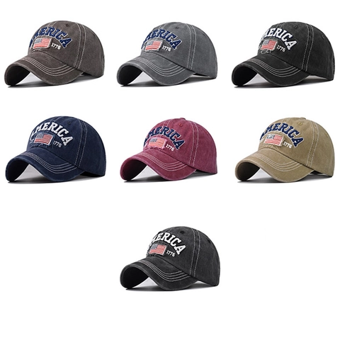 Berretto Da Baseball Cotone Lavato Ricamo Bandiera USA America 1776 Vintage Foro Coda Di Cavallo Cappello Regolabile