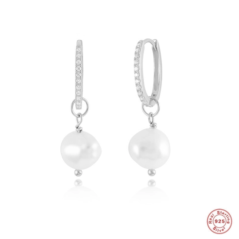 Artificial Baroque Pearl Hoop Earrings 925 Sterling Silver Earring Post Zircon Inlaid Elegant Wedding Jewelry For Women