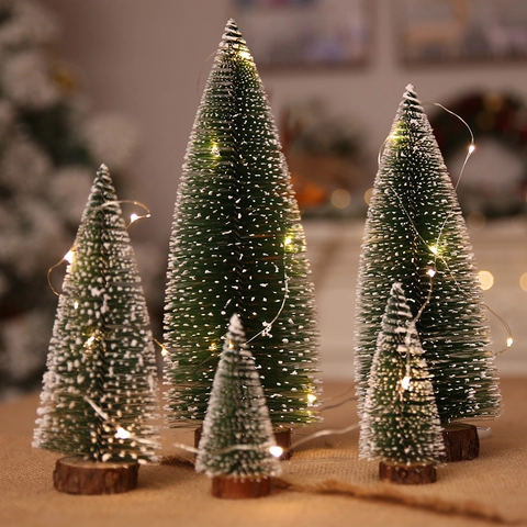 Mini Gefrorener Weihnachtsbaum Kiefernnadel Desktop Ornament Holzsockel Künstlicher Schnee Feiertagsdekoration