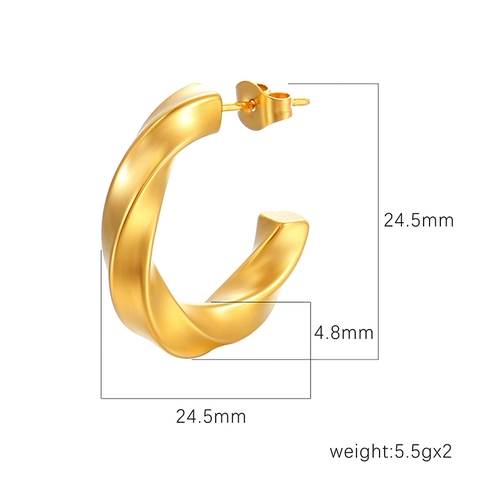 Pendientes De Aro En Forma De C Torsonados De Acero Inoxidable Chapado En Oro De 18K Geométricos Minimalistas Para Mujeres