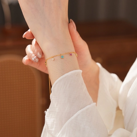 Elegant Gold Plated Copper Bracelet With Colorful Zircon Clover Flower Charms Adjustable Link Chain For Women