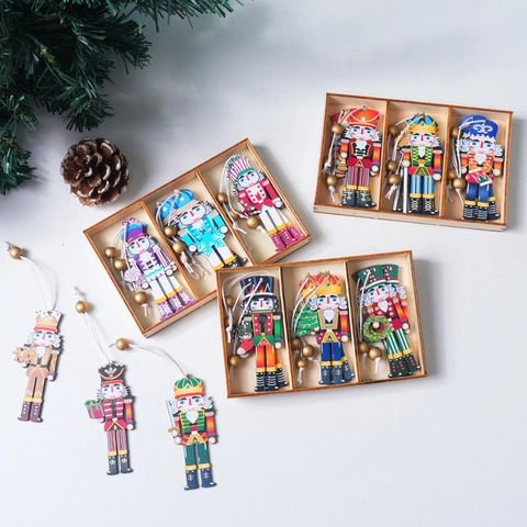 Nutcracker Soldier Christmas Hanging Ornaments Wooden Colorful Painted Xmas Tree Party Decoration Nutcracker Decor In Box