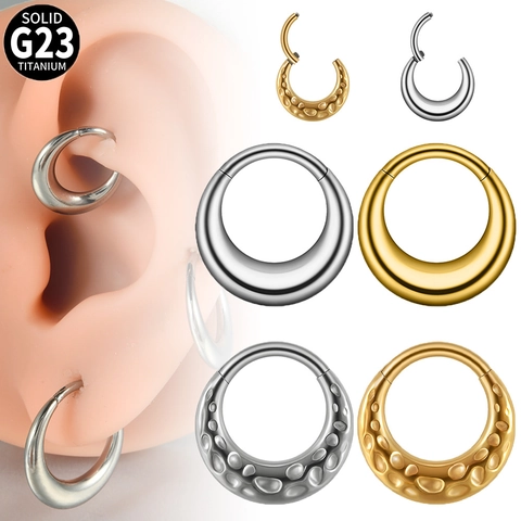 Solid G23 Titanium Scharnierende Segment Ring Clicker Hoop Piercing Sieraden Voor Neus Oor Maan Vorm Gehamerd Glad Gepolijst