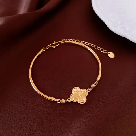 Gold Plated Copper Bangle Bracelet Wu Lou Gourd Clover Flower Adjustable Elegant Jewelry For Women