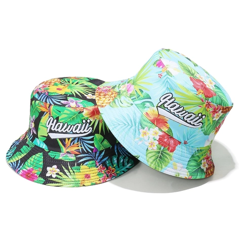 Fischerhut Polyester Tropischer Druck Hawaii Stickerei Sonnenschutz Strand Reise Sommer Lässig Für Erwachsene