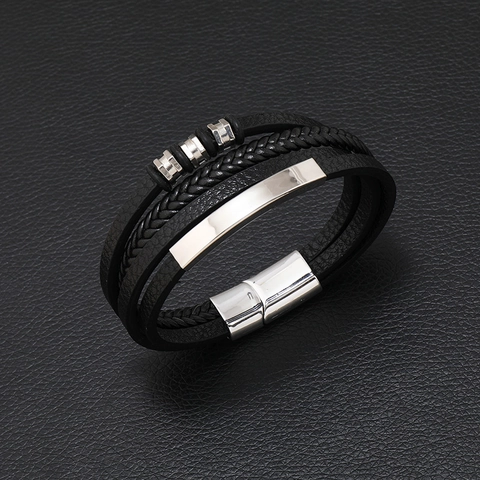 Men's Multi Layer Braided Leather Bracelet With Magnetic Clasp Handmade Vintage Style Fashion Jewelry