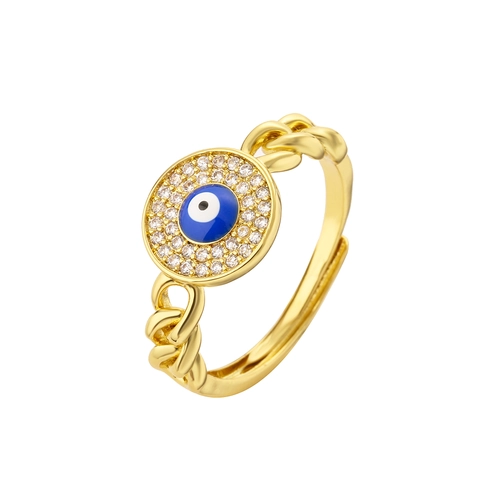Mode Plaque Or Cuivre Mauvais Oeil Bague Ouverte Avec Strass Email Colore Reglable Bague De Doigt Pour Femmes Bijoux Cadeau