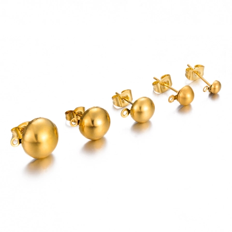 Stainless Steel Half Ball Stud Earring Findings With Hanging Loop And Earring Backs Smooth Round DIY Jewelry Making