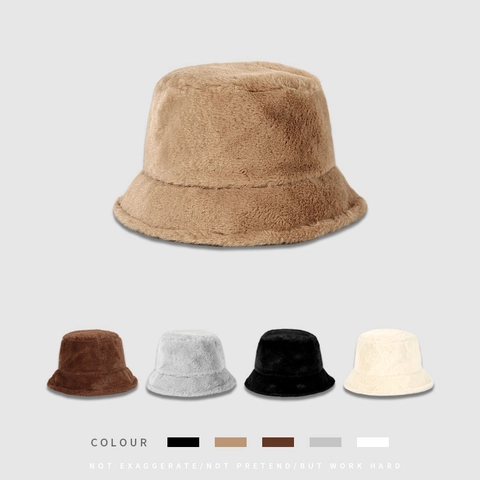 Gorro De Pescador De Felpa Para Mujer Piel De Conejo Sintética Color Sólido Cálido Invierno Ala Ancha Ajustable Simple