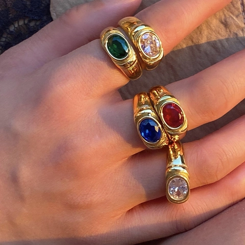 Retro Chunky Ring Edelstahl Mit Ovalem Zirkonia Lünettenfassung Minimalistisches Band Schmuck Geschenk Für Damen